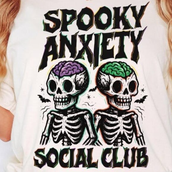 Funny Halloween Spooky Anxiety Social Club Tee - Picture 2 of 3